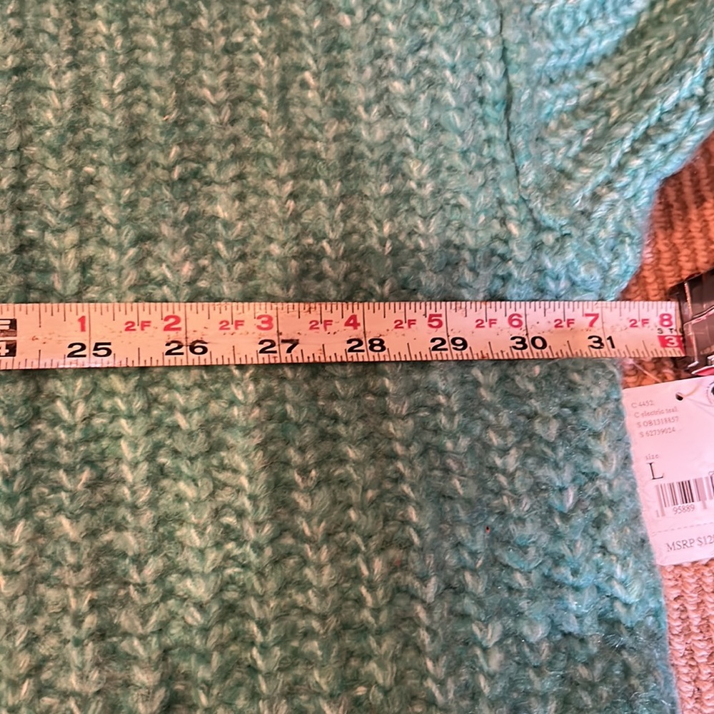 NWT FREE PEOPLE blue bell v neck oversized sweater in electric teal size large - Picture 8 of 11